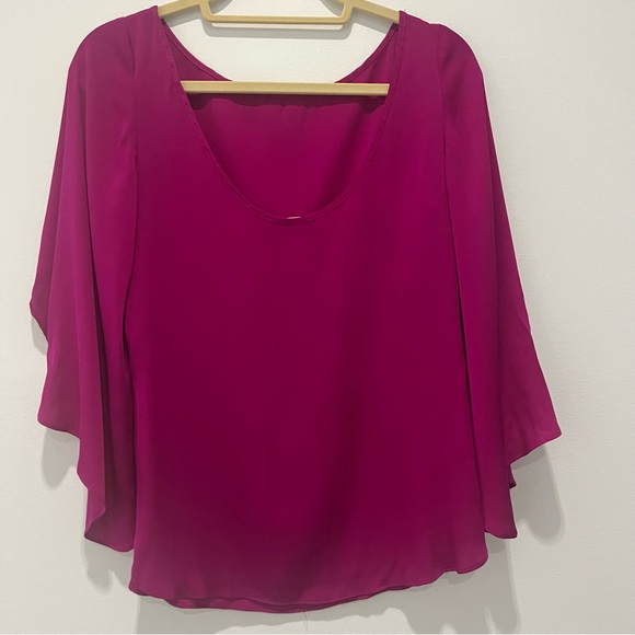 Milly Butterfly-Sleeve Silk Top in Raspberry Size 4 - Picture 4 of 8
